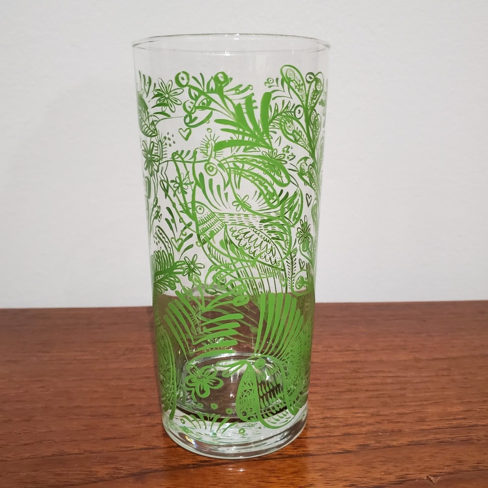 Vintage Glass Tumbler Made In Poland animal and leaf motif 6" tall - Picture 3 of 10